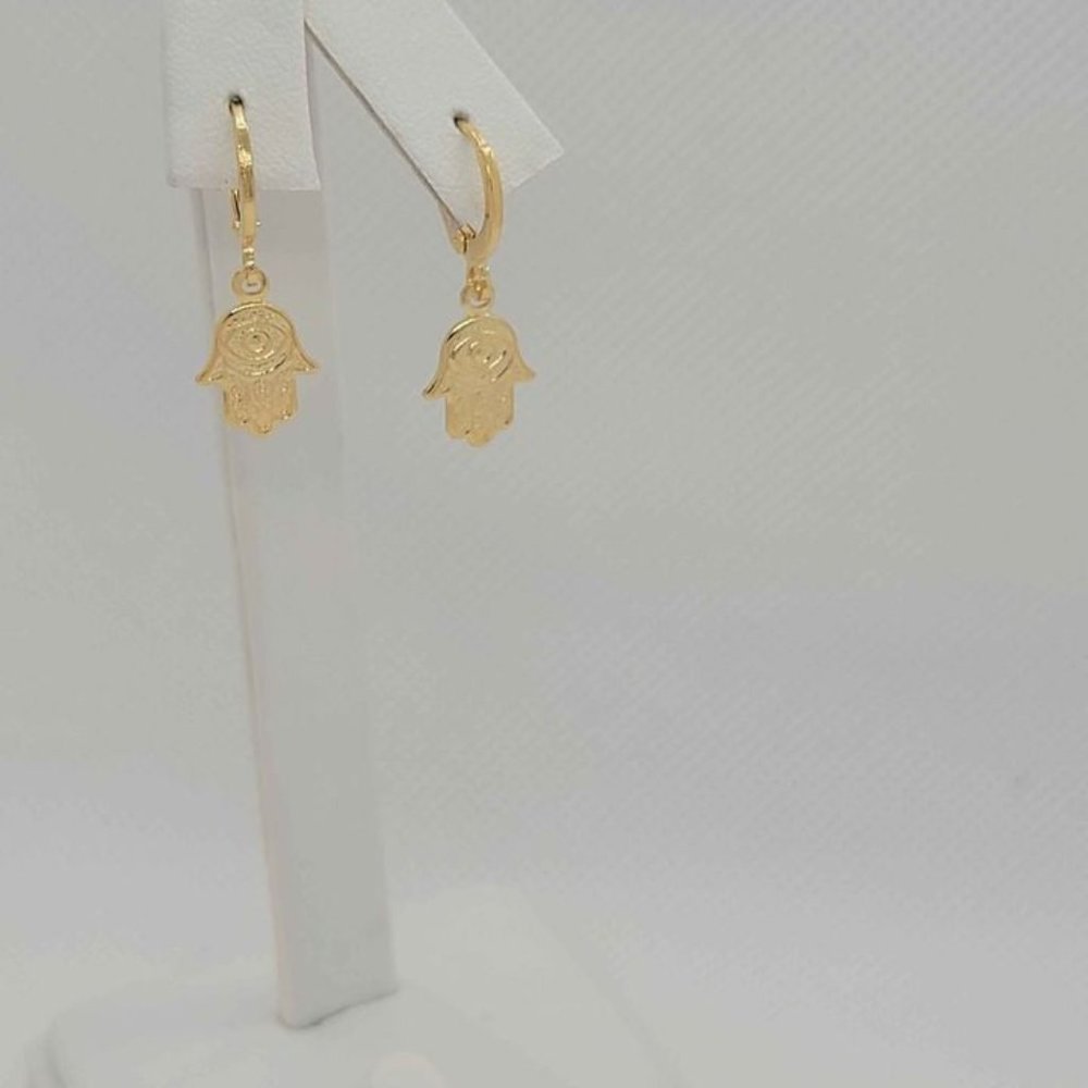 Brand New Brazilian 18k Gold Filled Hamsa Earrings - Picture 2 of 4